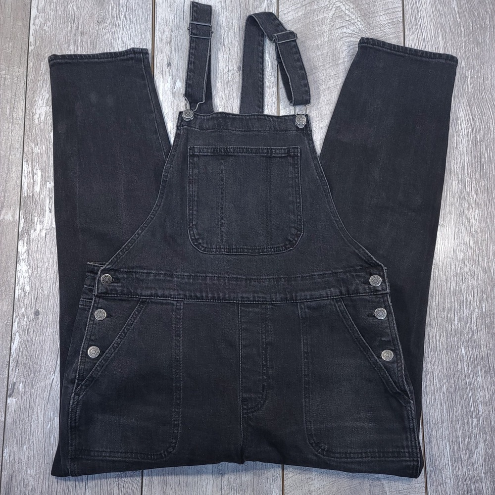 Old Navy Denim Overalls Women Size 12 Black Washed Utility Adjustable Straps